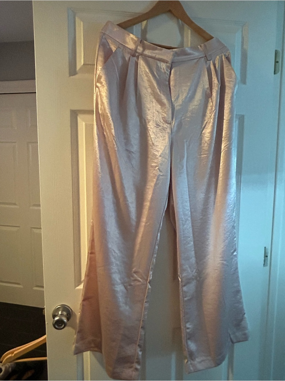 Francesca’s Satin Wide-Leg Pants in Blush Pink